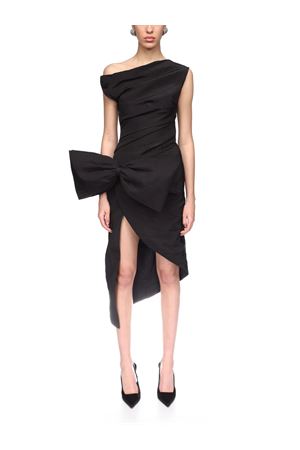 Drop Shoulder Midi Dress With Bow In Black DAVID KOMA | AW25DK48DBLACK